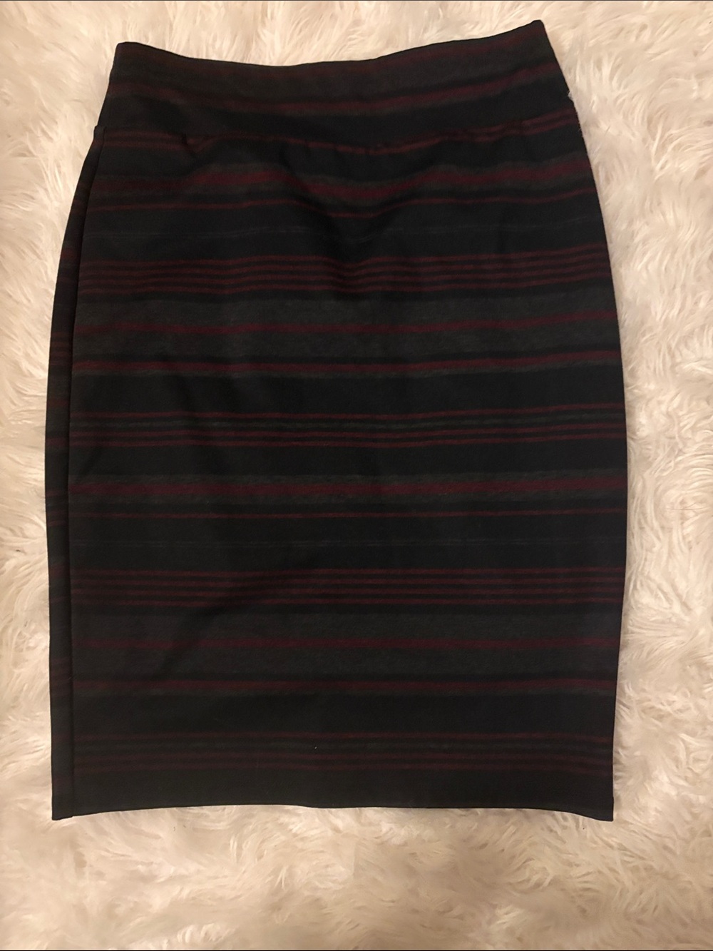 Striped Black and Burgundy Pencil Skirt